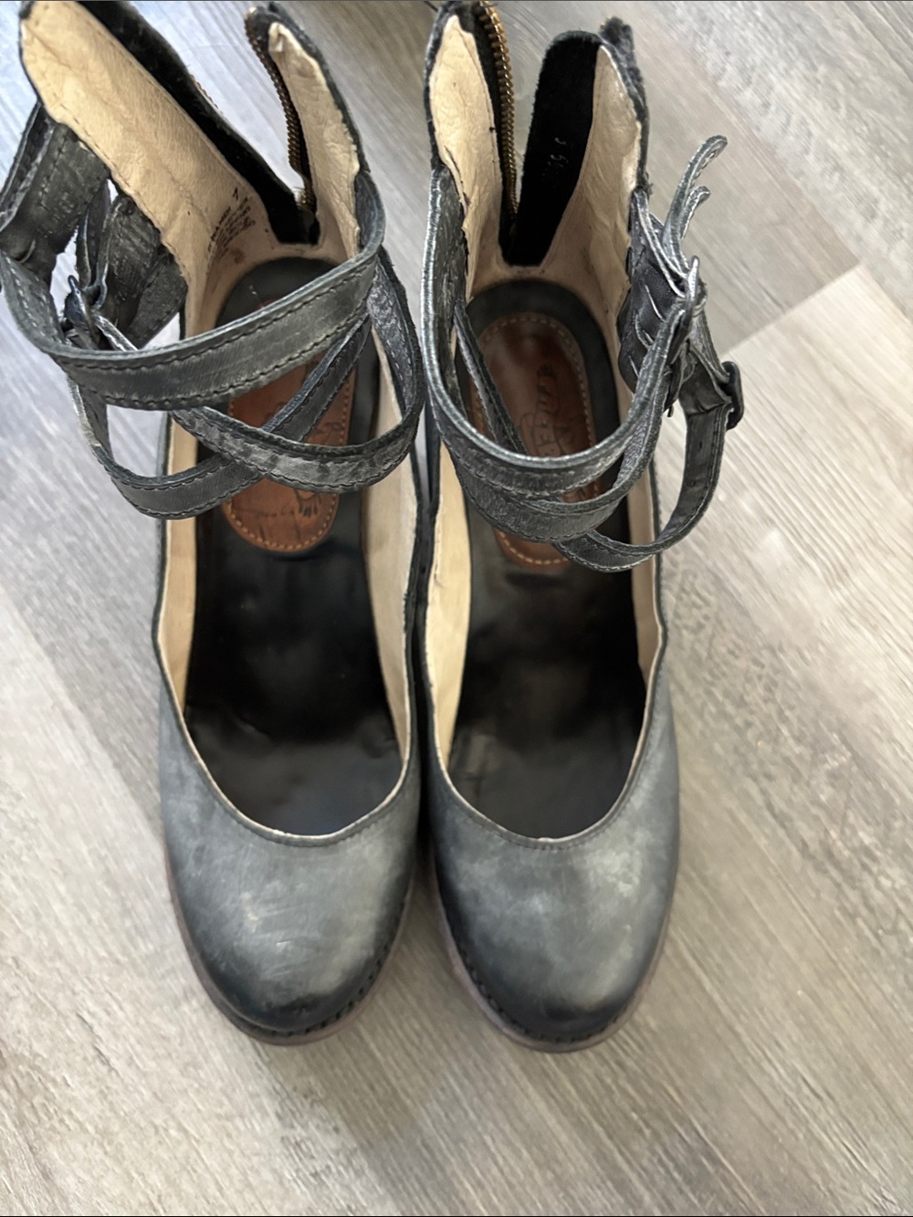 freebird Distressed Black Crisscross Ankle-Strap Heels